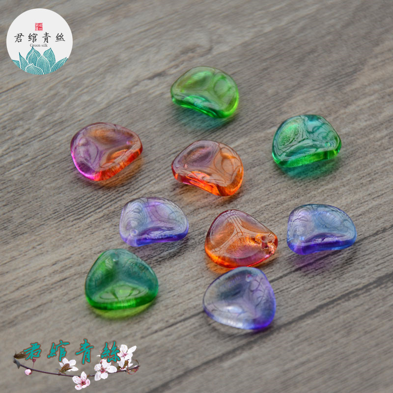 君绾青丝进口捷克琉璃幻彩玫瑰花瓣13*14mm三色入发簪饰品配件diy