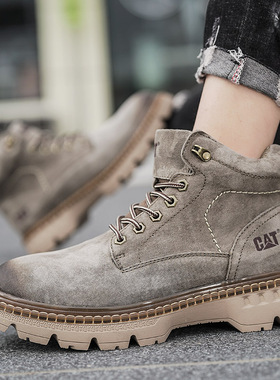 卡特工装鞋男头层猪皮复古耐磨英伦高帮磨砂外穿欧美牛仔工装靴