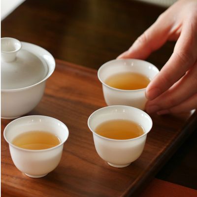 高档潮汕陶瓷骨瓷白色小品杯茶杯超薄潮州功夫茶具套装家用蛋壳杯