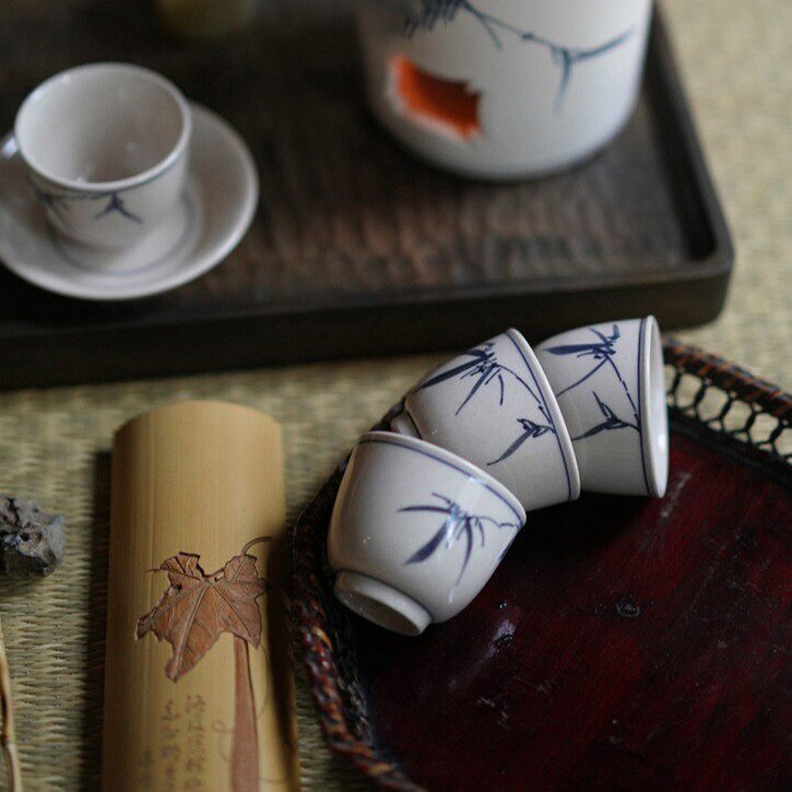 景德镇FST全手工茶杯青花瓷七碗茶诗套杯主人杯品茗杯复古铃铛杯