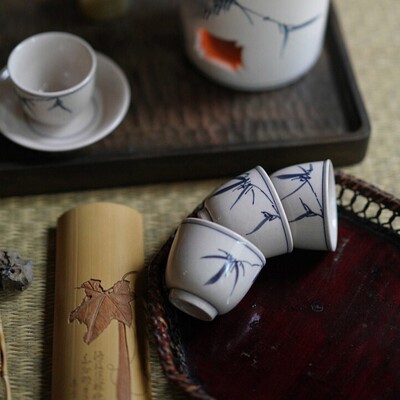 景德镇FST全手工茶杯青花瓷七碗茶诗套杯主人杯品茗杯复古铃铛杯