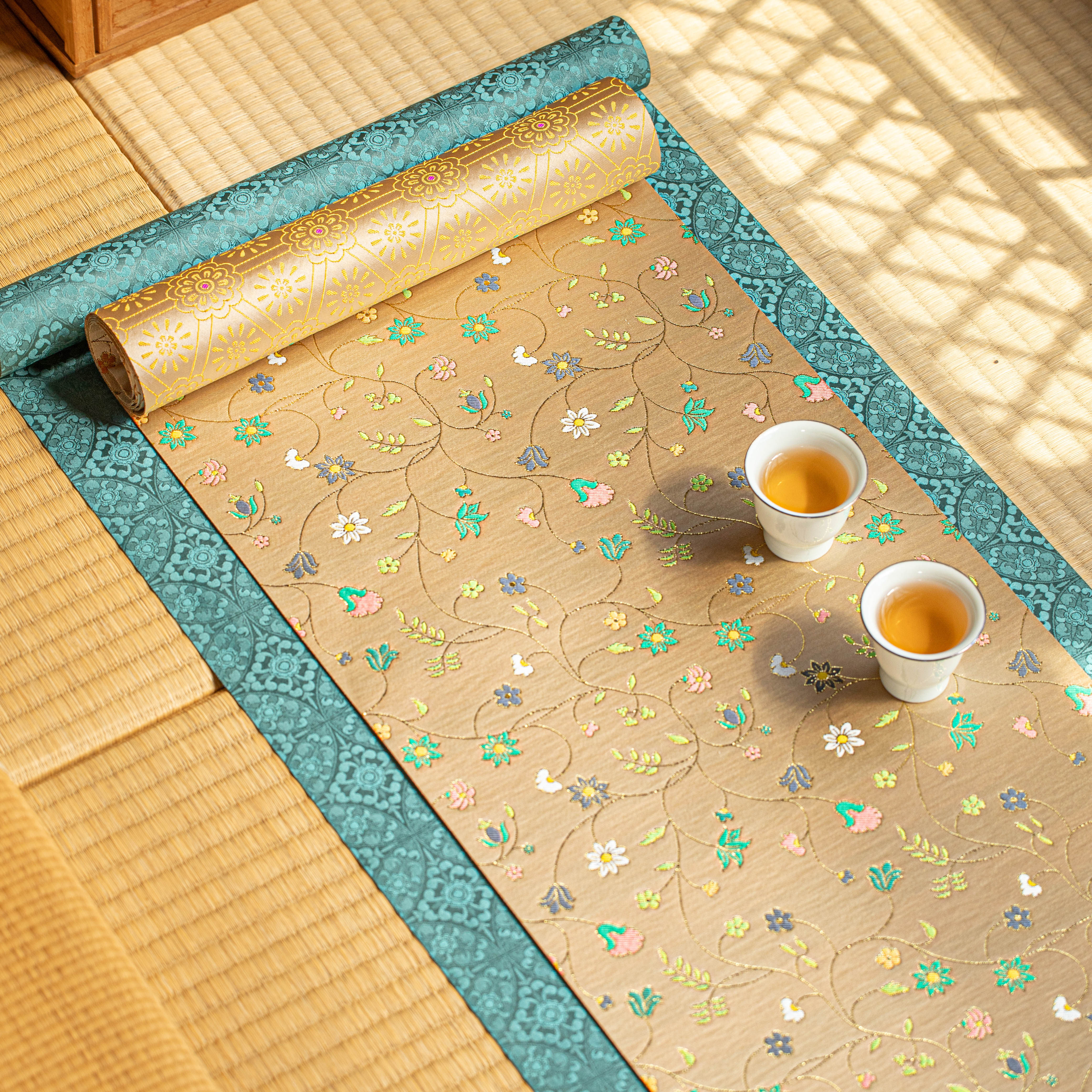 知舍·缠枝闲花纹茶席套组 复古新中式轻奢 高端茶桌台布双面桌旗,居家布艺,茶席,淘宝优惠券,粉丝福利购,淘宝优惠卷