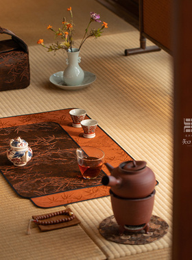 知舍·香云纱平安竹包边茶席新中式复古宫廷风隔热手工双层茶桌垫
