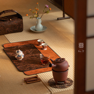 知舍·香云纱平安竹包边茶席新中式复古宫廷风隔热手工双层茶桌垫