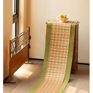 金编如意莲纹茶席套组复古中式茶桌台布垫子双面禅意布艺桌旗喝茶