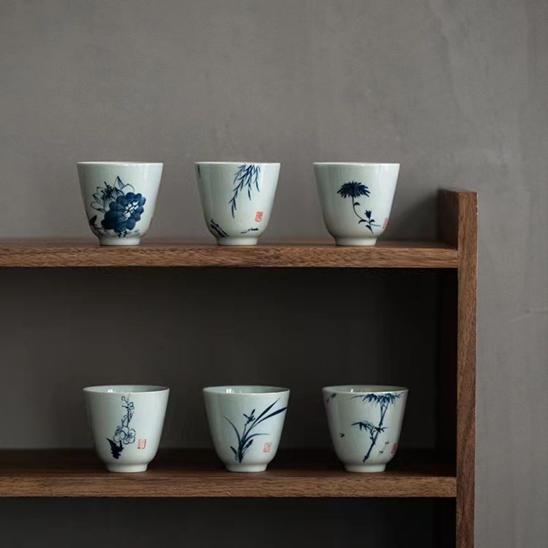 手绘青花茶杯仿古品茗杯陶瓷茶具家用手工主人杯单杯小茶杯套装