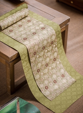 知舍卷草纹大茶席套组织造手工布艺桌旗中国传统色传统纹样中式