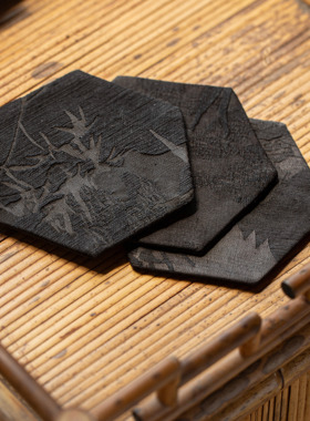 知舍·香云纱墨竹杯垫 新中式复古 宫廷风 隔热 手工双层原创杯垫