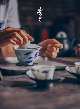 景德镇纯手工兰花沁香盖碗 不烫手景德镇薄胎盖碗高档学古130ml