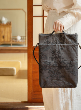 知舍·香云纱墨竹手提包 手工缝制 磁吸封口便携包