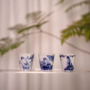 宁一尘景德镇釉下彩仿古写意人物手工手绘主人杯茶空间陶瓷闻香杯