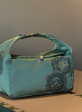 知舍六边唐花织锦旅行包包中式复古手工大容量茶具收纳户外布包袋