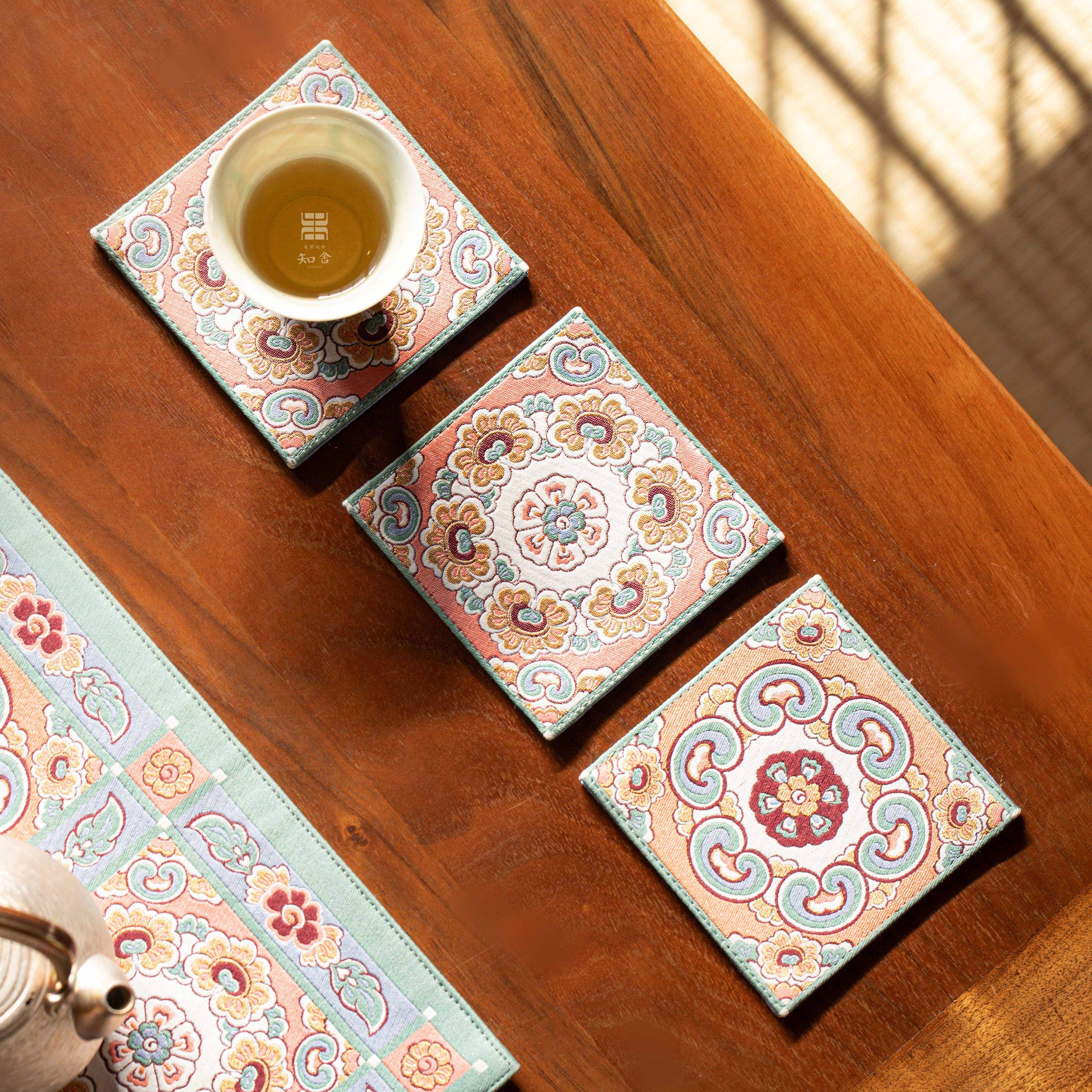 知舍·团花藻井纹杯垫 新中式复古宫廷风家居隔热茶桌垫,居家布艺,茶席,淘宝优惠券,粉丝福利购,淘宝优惠卷