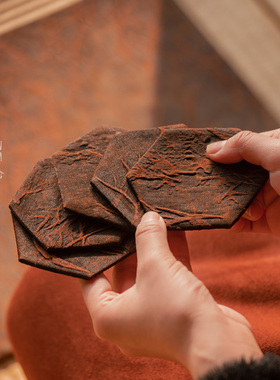 知舍·香云纱平安竹杯垫新中式复古宫廷风隔热手工双层杯垫