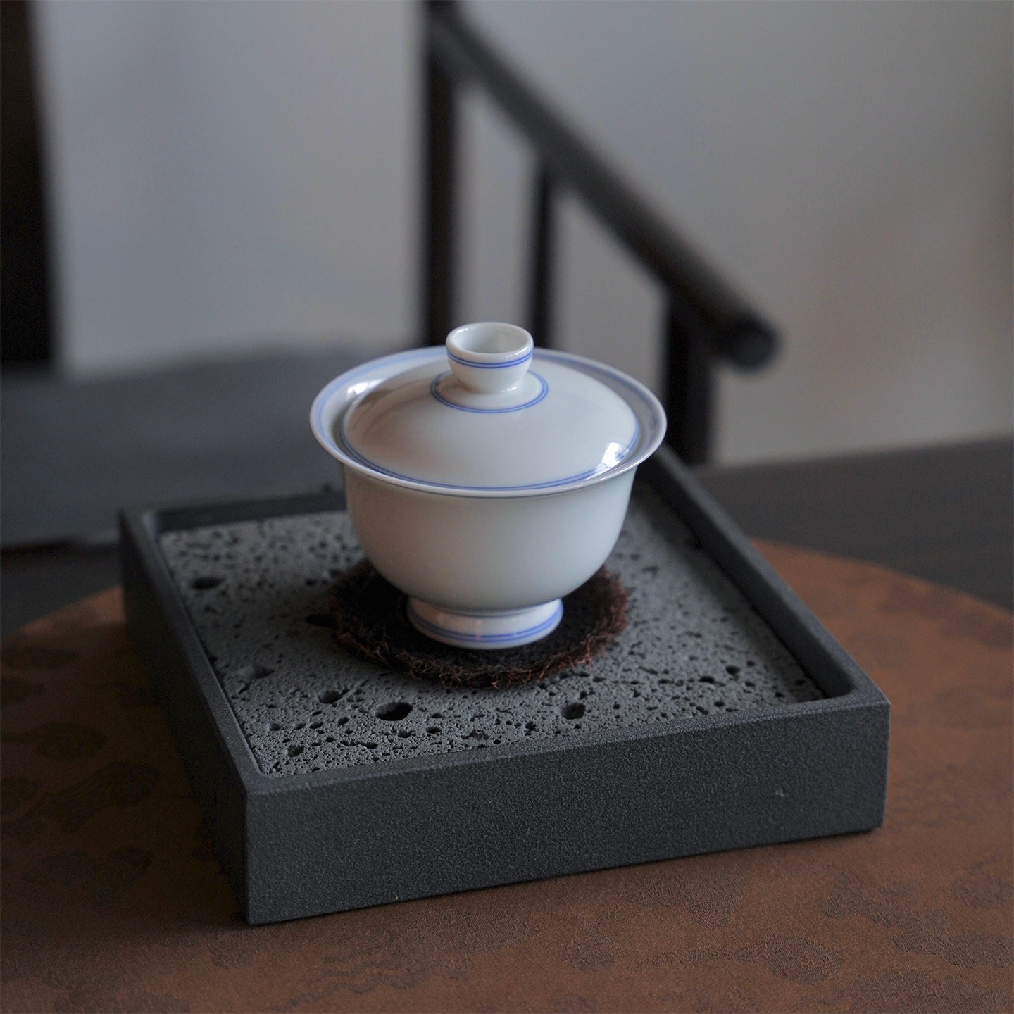 景德镇全手工陶瓷高足盖碗玉泥双线大容量二才泡茶碗防烫功夫茶具