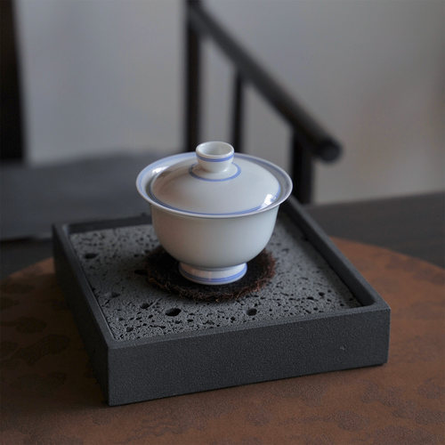 景德镇全手工陶瓷高足盖碗玉泥双线大容量二才泡茶碗防烫功夫茶具