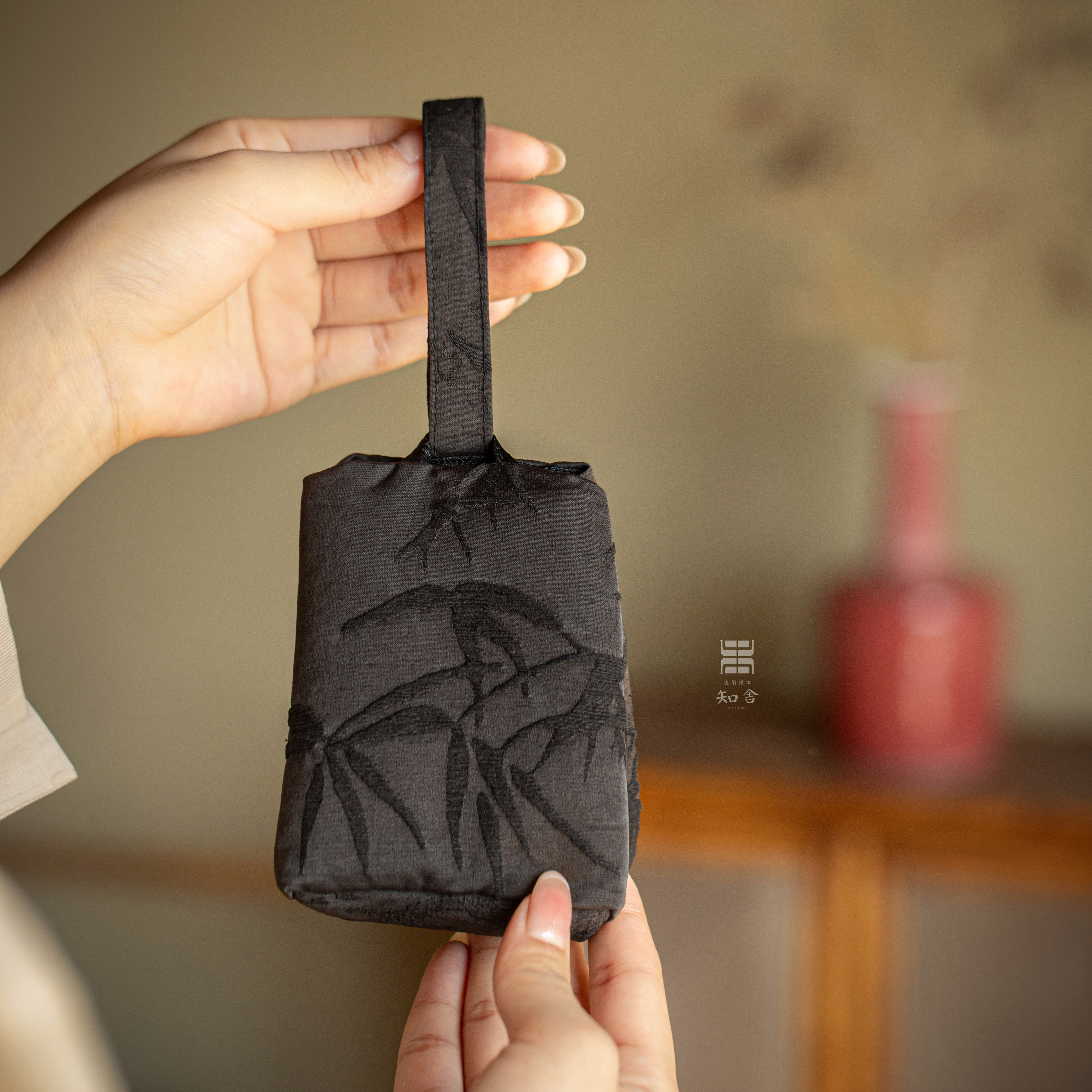 知舍·香云纱墨竹杯袋 传统手工织物原创茶具收纳加厚便携布艺袋