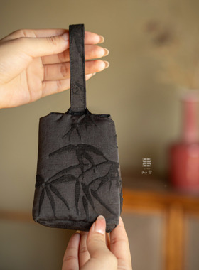 知舍·香云纱墨竹杯袋 传统手工织物原创茶具收纳加厚便携布艺袋