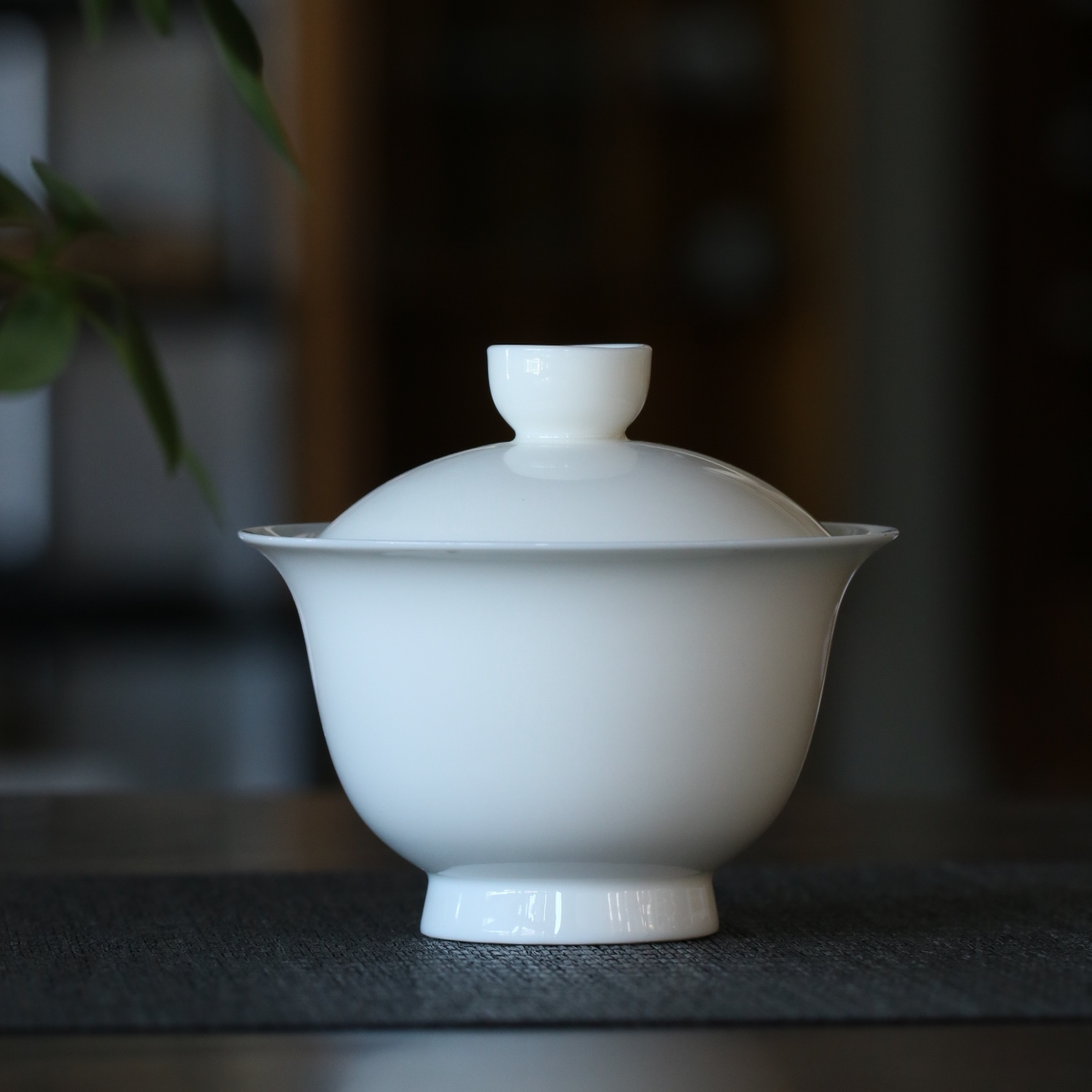 白瓷二才高足盖碗薄胎泡茶碗大号盖杯功夫茶杯简约陶瓷防烫纯白