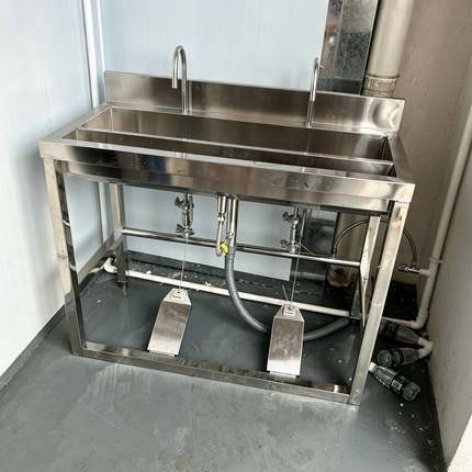 定做不锈钢脚踏式洗手池水槽食品厂脚踏消毒洗手池定制单人池子