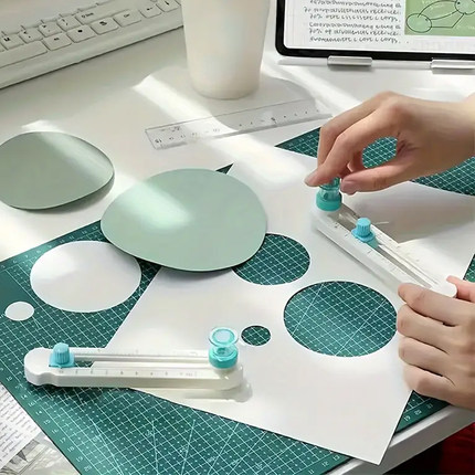360° Round Paper Cutter手动旋转切圆器迷你裁纸器便携裁剪