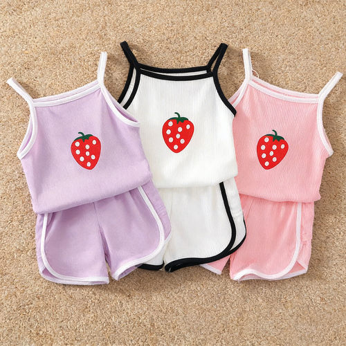 夏季新品女童冰丝吊带套装夏季