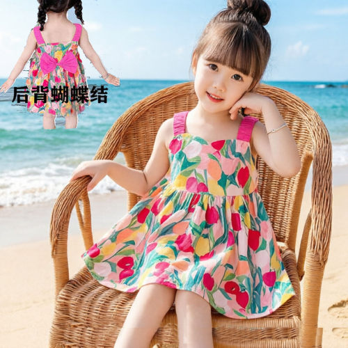 女童夏季海边波西米亚吊带连衣裙