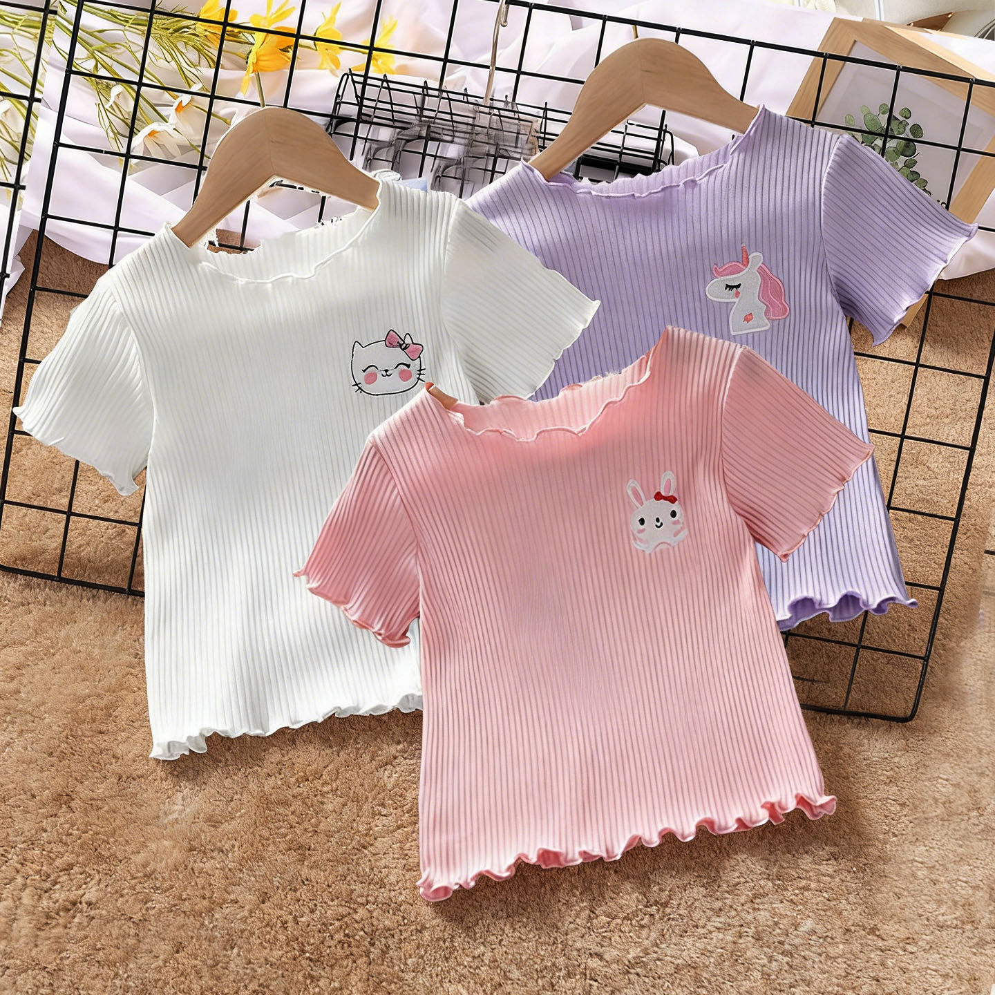 女童T恤短袖薄款女宝宝儿童1岁女宝2026夏季新款冰丝面膜白色上衣
