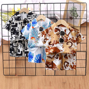 男童套装2025新款帅气时髦港风复古花衬衫一整套男宝宝小少爷衣服