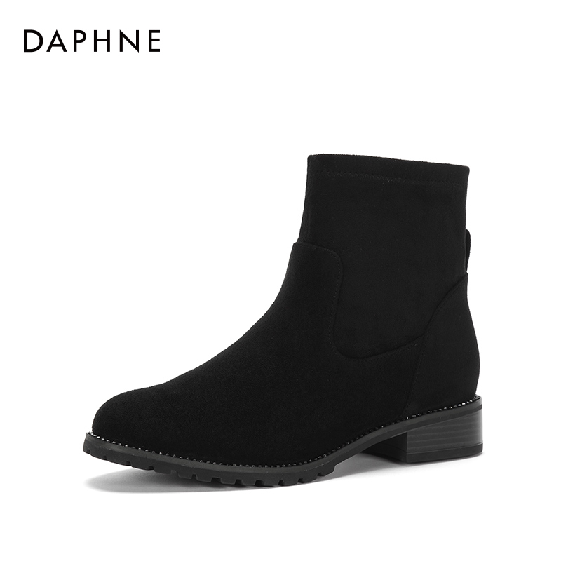 冬季潮流女靴平跟圆头通勤气质加绒短靴2017达芙妮Daphne