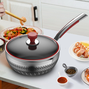 316多层不锈钢小炒锅不粘锅家用小号平底锅加深电磁炉锅雪平锅