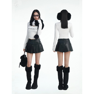 环保皮设计感A字百褶裙裤 design 25New Dailyshero