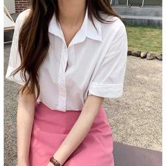Girlish pure color shirt women's new Korean style design sense minority loose top temperament sunscreen shirt