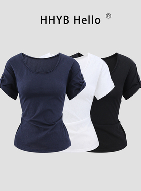 HHYB别来无恙 2026春新款随性两穿U领上衣薄款宽松短袖T恤H10098