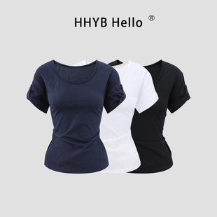 HHYB别来无恙 2026春新款随性两穿U领上衣薄款宽松短袖T恤H10098