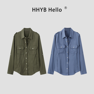 HHYB别来无恙 2025新款简约百搭设计感侧口袋oversize衬衫252077