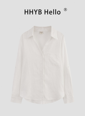 HHYB别来无恙 2025新款简约百搭V领纯色系长袖女原麻衬衫Q252004