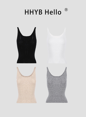 HHYB别来无恙 U领细肩带背心针织衫T恤2025夏新款百搭上衣女M1087