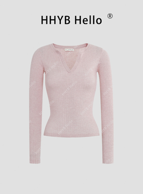 HHYB别来无恙 2025秋新款V领修身内搭针织打底衫独特上衣女M984