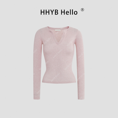 HHYB别来无恙 2025秋新款V领修身内搭针织打底衫独特上衣女M984