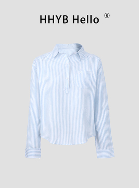HHYB别来无恙 夏季新款条纹口袋设计休闲时尚百搭长袖衬衫252053