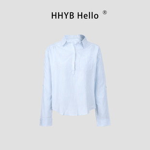 HHYB别来无恙 夏季新款条纹口袋设计休闲时尚百搭长袖衬衫252053