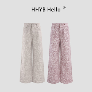 HHYB别来无恙 2026春季新款时尚设计感豹纹直筒宽松牛仔裤Q254366