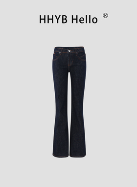 HHYB别来无恙 春季新款中腰棉质复古修身显瘦百搭喇叭牛仔Q264036