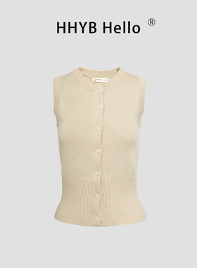 HHYB别来无恙 圆领开衫背心针织衫2025新款修身无袖T恤上衣M1113