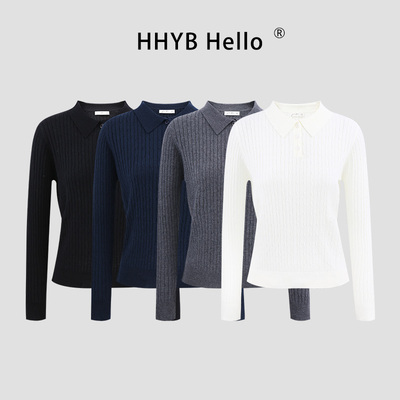 HHYB别来无恙 新款女士套头复古绞花polo领羊毛麻花针织衫女M1675