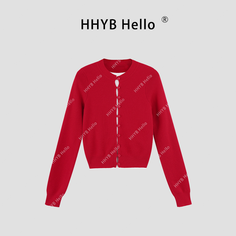 HHYB别来无恙 圆领假两件长袖针织衫女早秋新款韩系百搭上衣M740
