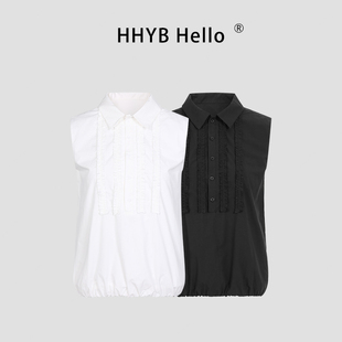 HHYB别来无恙 2025夏季新款百搭休闲松紧调节衬衫背心上衣252056