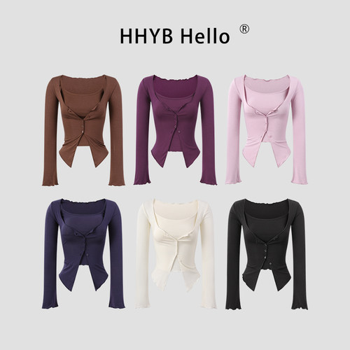 HHYB别来无恙 设计感圆领开衫长袖新款吊带两件套上衣250532套装