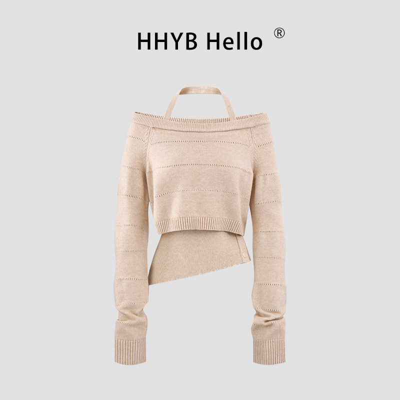 HHYB别来无恙 新款修身挂脖针织衫两件套镂空毛衣套装女M1475套装,女装/女士精品,毛针织衫,淘宝优惠券,粉丝福利购,淘宝优惠卷